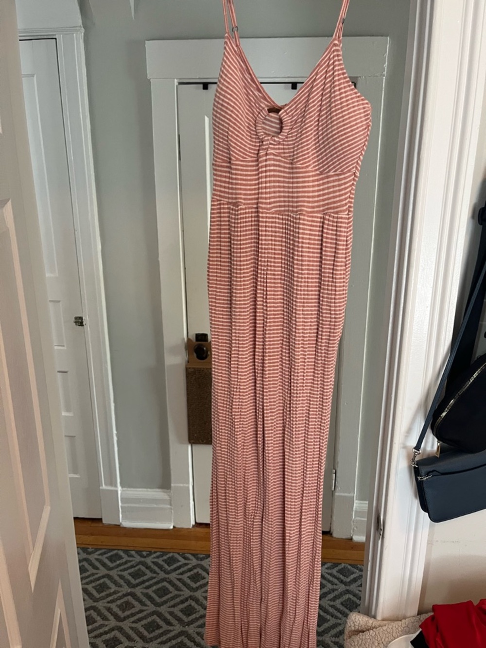 SO Striped Dusty Rose and White Full leg romper/pants suit